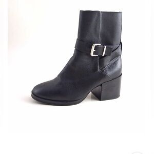 COS Biker Style Ankle Boots Mid Heel Black Leather Womens Shoe Size US 9 EU 39
